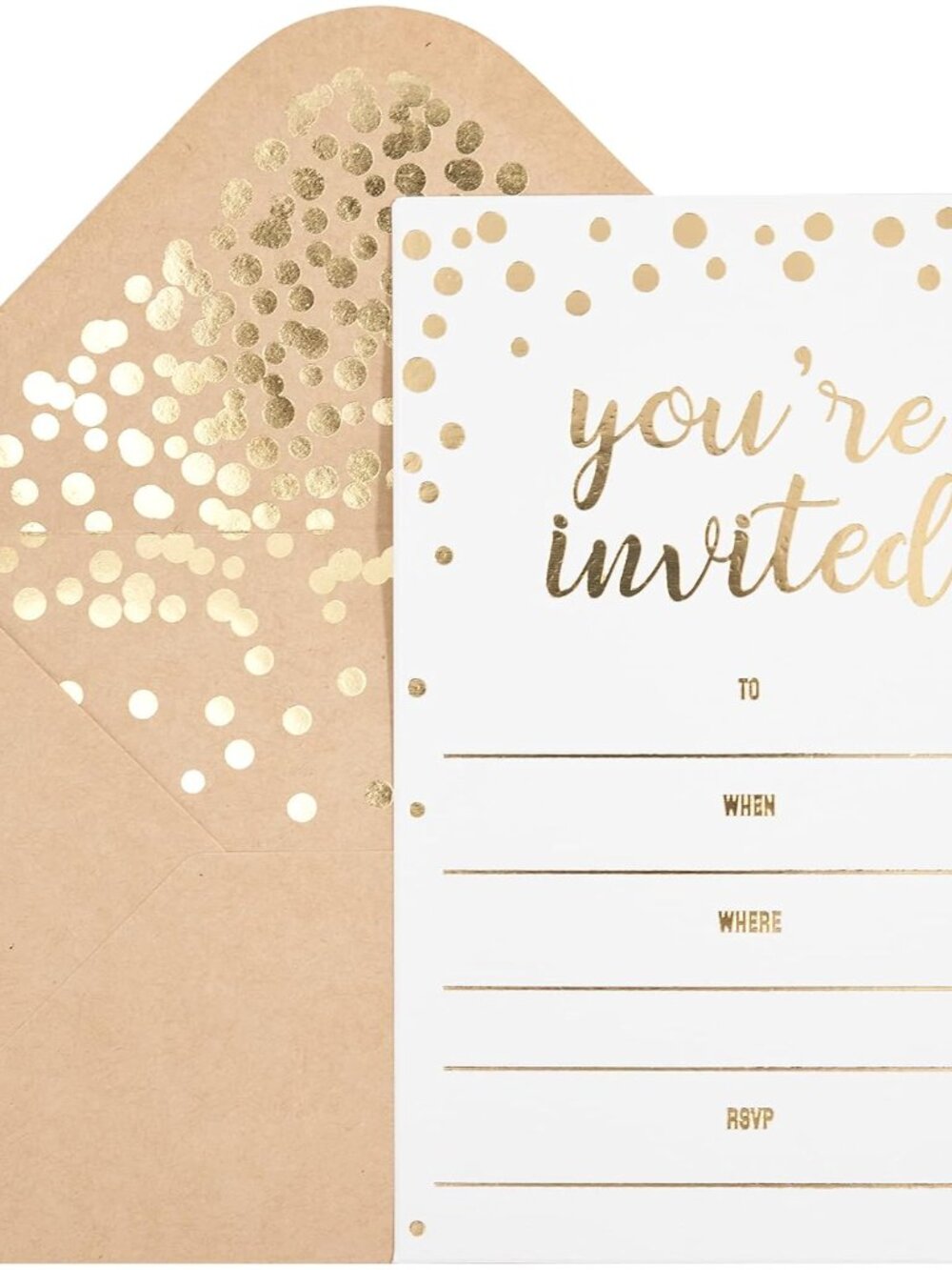 50 Pack Invitation Card - Elegant Greeting Cards ‘’You are Invited’’ in Gold Foi